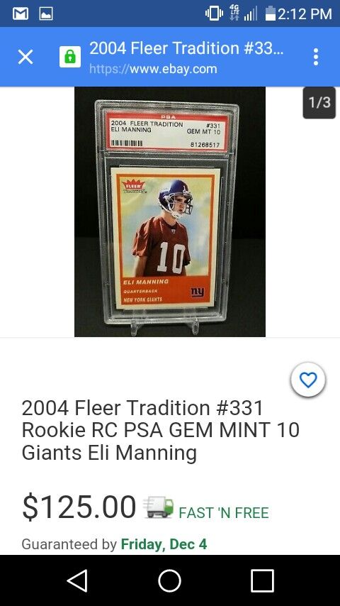 NFL. 2004 Fleer Eli Manning rookie card