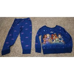 Disney Princess 2-Piece Long Sleeve Pajama Set XS 4/5 Blue