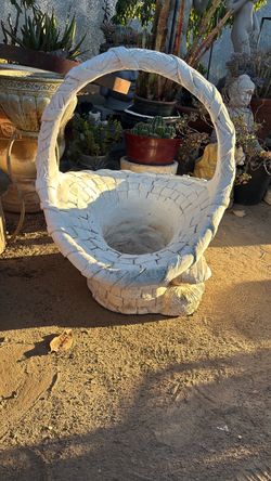 USED HEAVY CEMENT BASKET PLANTER