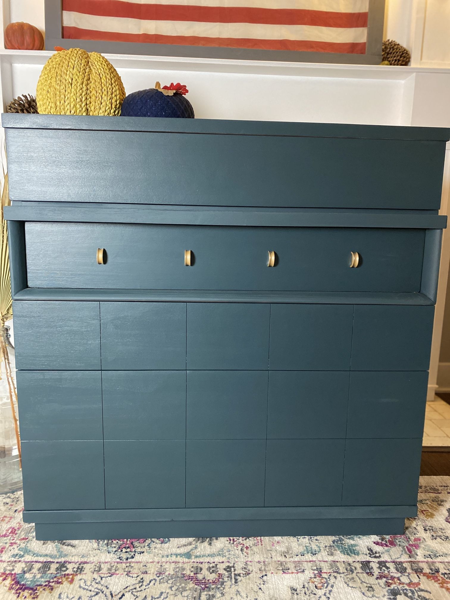 Vintage MCM 5 Drawer Blue Dresser