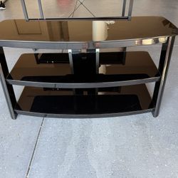 Black Metal TV stand With 3 Glass Shelves