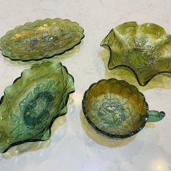 Imperial Green Carnival Glass Bowls & Plate