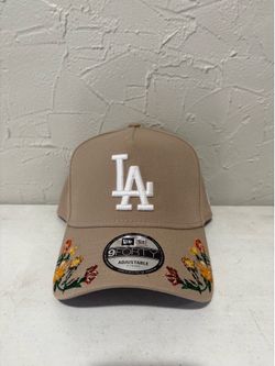 MLB New Era Los Angeles Dodgers Tan Floral Brim Tan 9forty A Frame SnapBack Hats