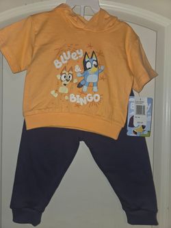 Bluey 2-Piece Fleece Hoodie and Jogger Set Cream Tan Size 18M NWT