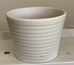 White Ceramic Planter with Ribbed Texture
