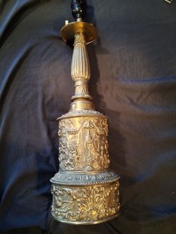 Antique Victorian Gilt Bronze Table Lamp, Cherub Relief Design, Cast Stamp 2050”