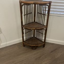 Vintage Rattan /Bamboo Corner Unit Bamboo 3 Tier Corner Shelf