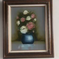 Framed Hand-Painted Acrylic Floral Still Life – 23×27