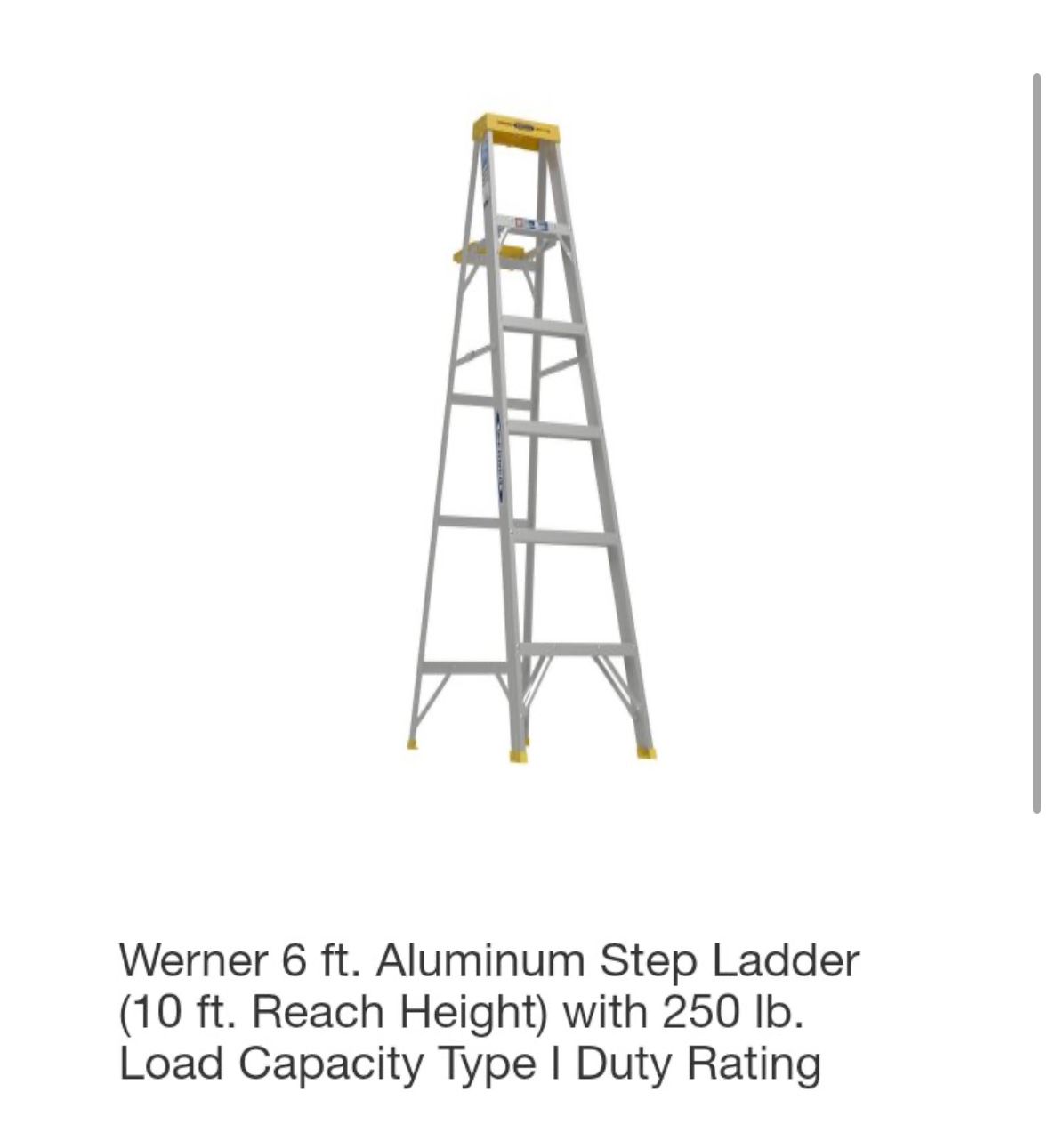 Werner 6 ft. Aluminum Step Ladder (10 ft. Reach Height) with 250 lb. Load Capacity Type I Duty Rating