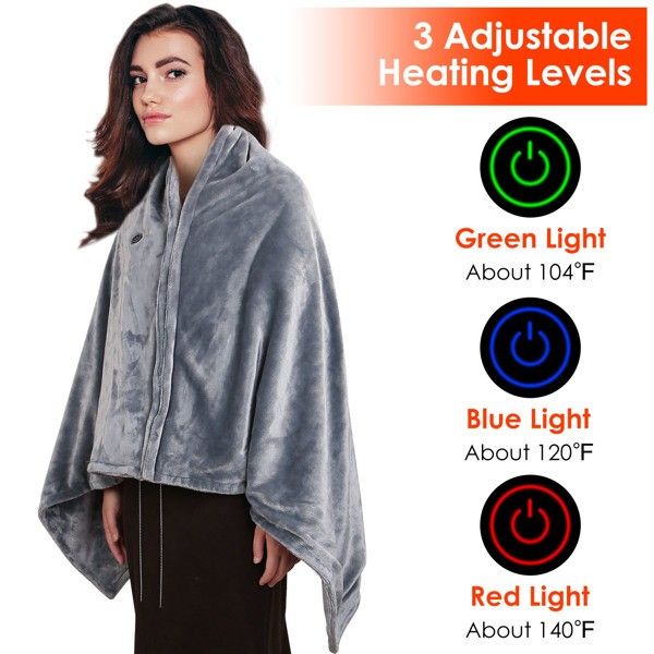 Wearable USB Heated Blanket Shawl, Portable Heated Blanket