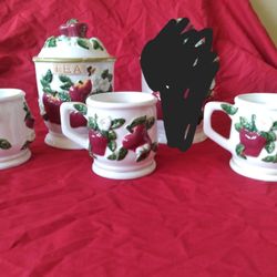 Tea Jar And 3 Cups