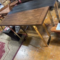 Wood Console Table With Gold  Metal Legs 