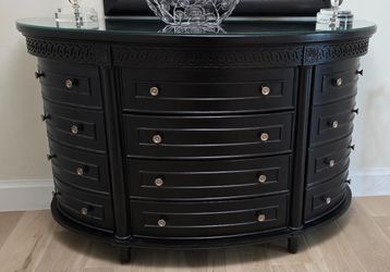 Gorgeous Black Demilune chest of drawers and shelves