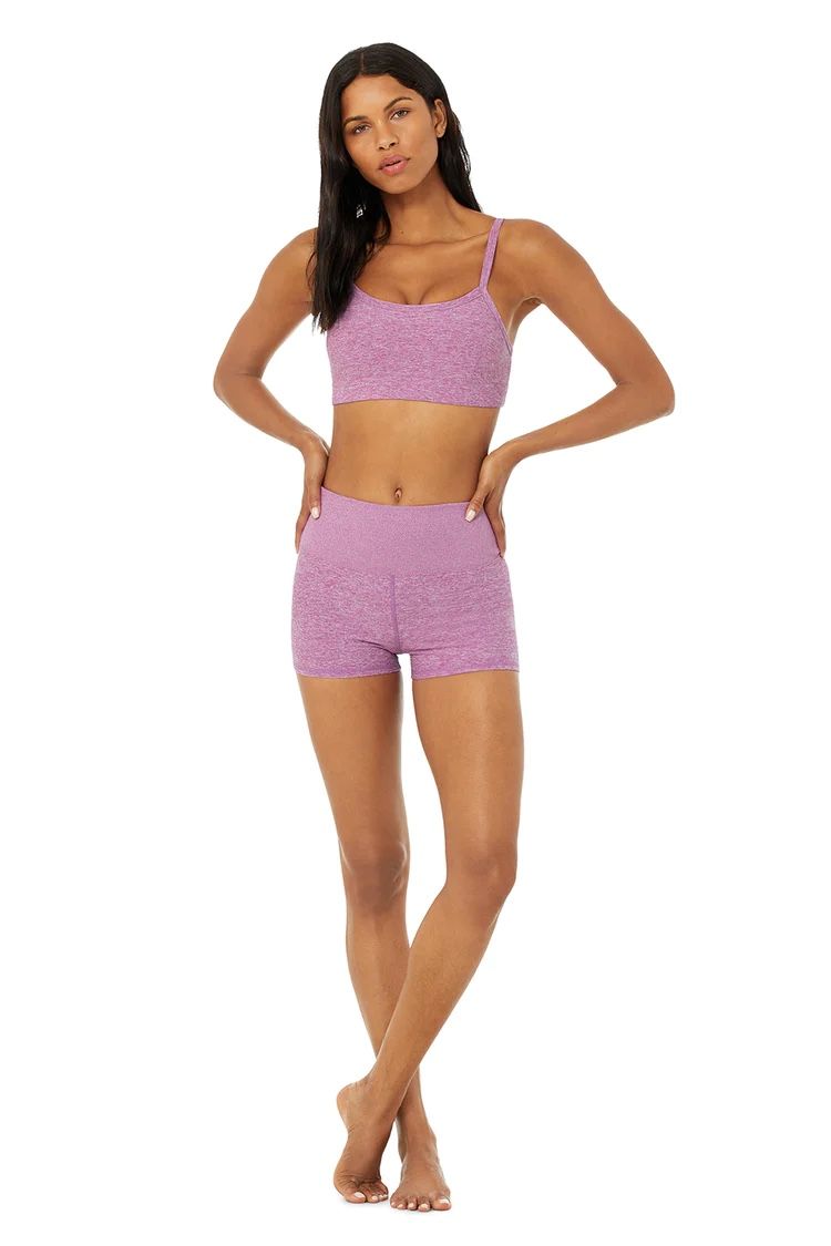 Purple Alo Yoga Workout Set Shorts Bra Top