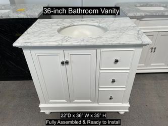36" Bathroom Vanity with Carrara Marble Countertop & Solid Wood & Plywood Cabinet  # 3555