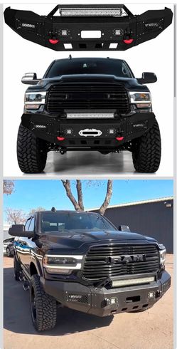 Steel Front Bumper Compatible with 2019-2026 RAM 2(contact info removed) Black Textured Offroad Bumpers with Winch Plate D-Rings LED Lights 500$ 21