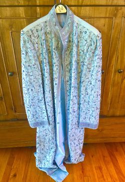 GORGEOUS Sky Blue Jeweled Silk Men’s Sherwani