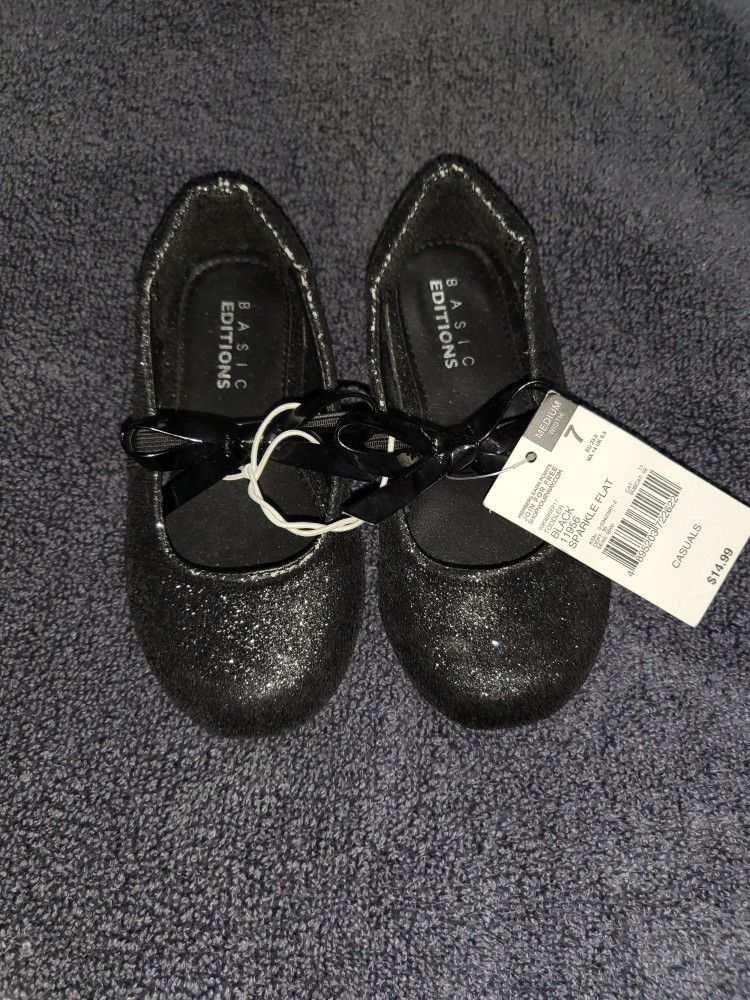 Black Sparkle Toddler Flat Shoes