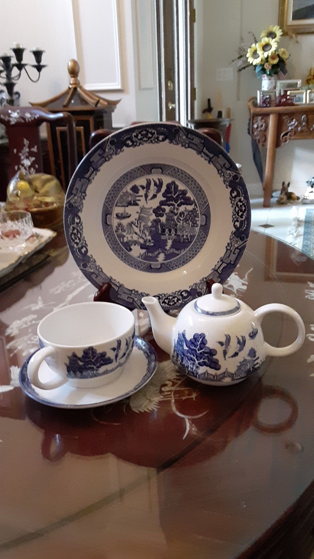 ORIENTAL DECOR CHINESE BLUE WILLOW TEA SET