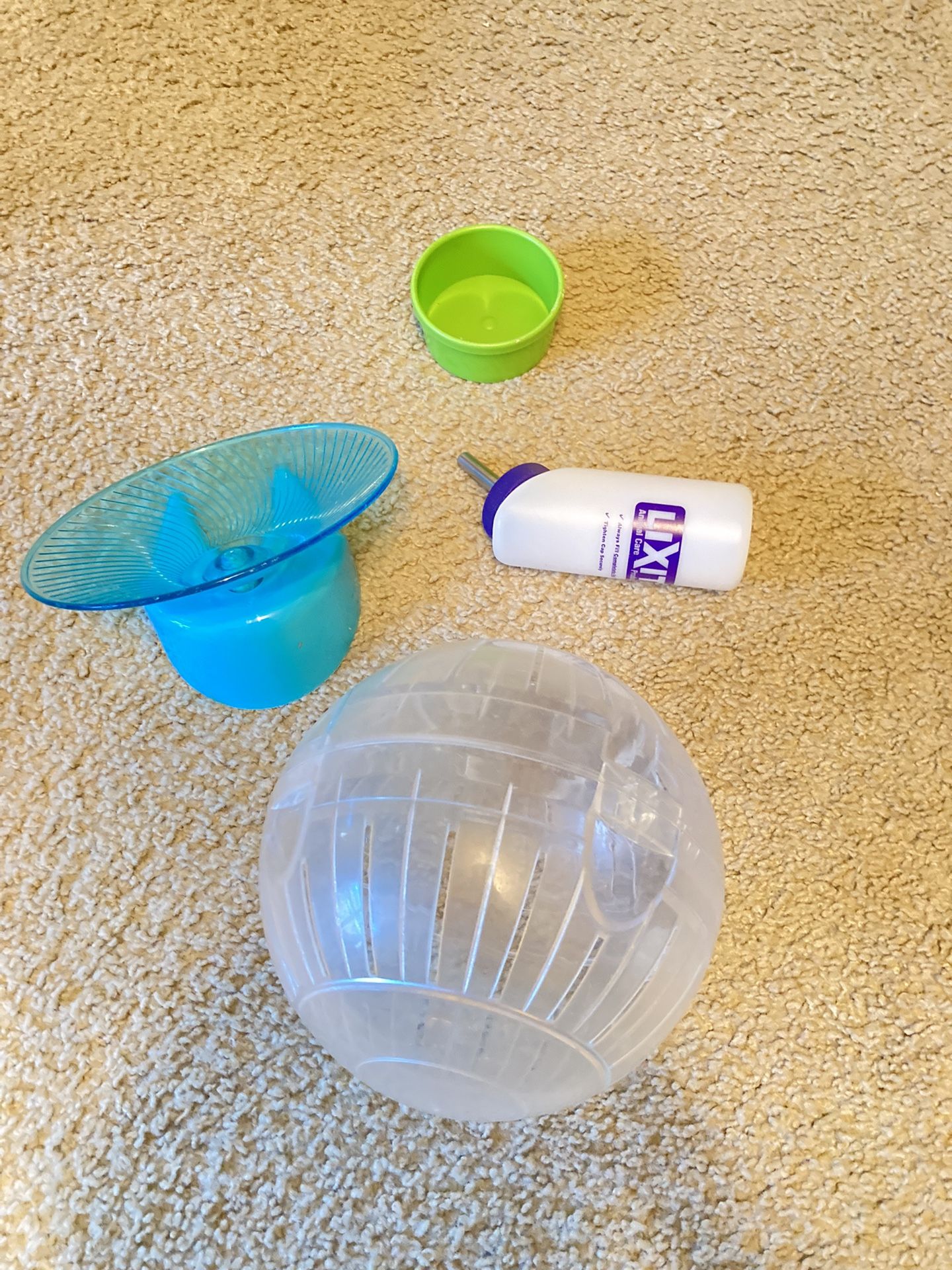 Hamster Running ball, running wheel, food bowl, and water bottle for small rodent animals