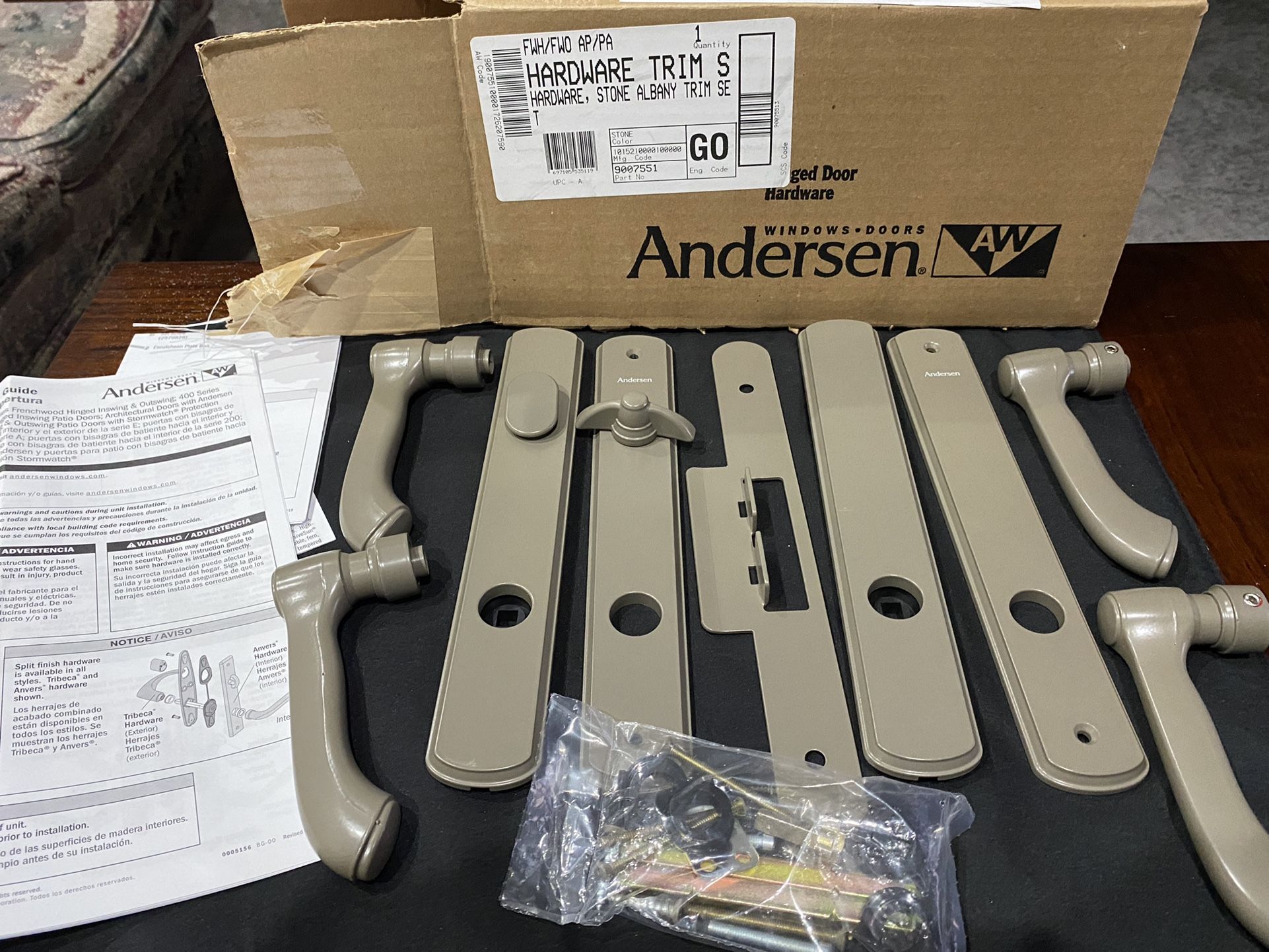 Andersen “Albany” (Double Patio Door Handles Active / Passive) Hinged Door Hardware Set NIB