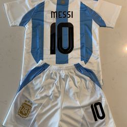 Kids Messi Soccer jersey Kit Argentina Boys Large 10-12 Futbol Set Shirts & Shorts