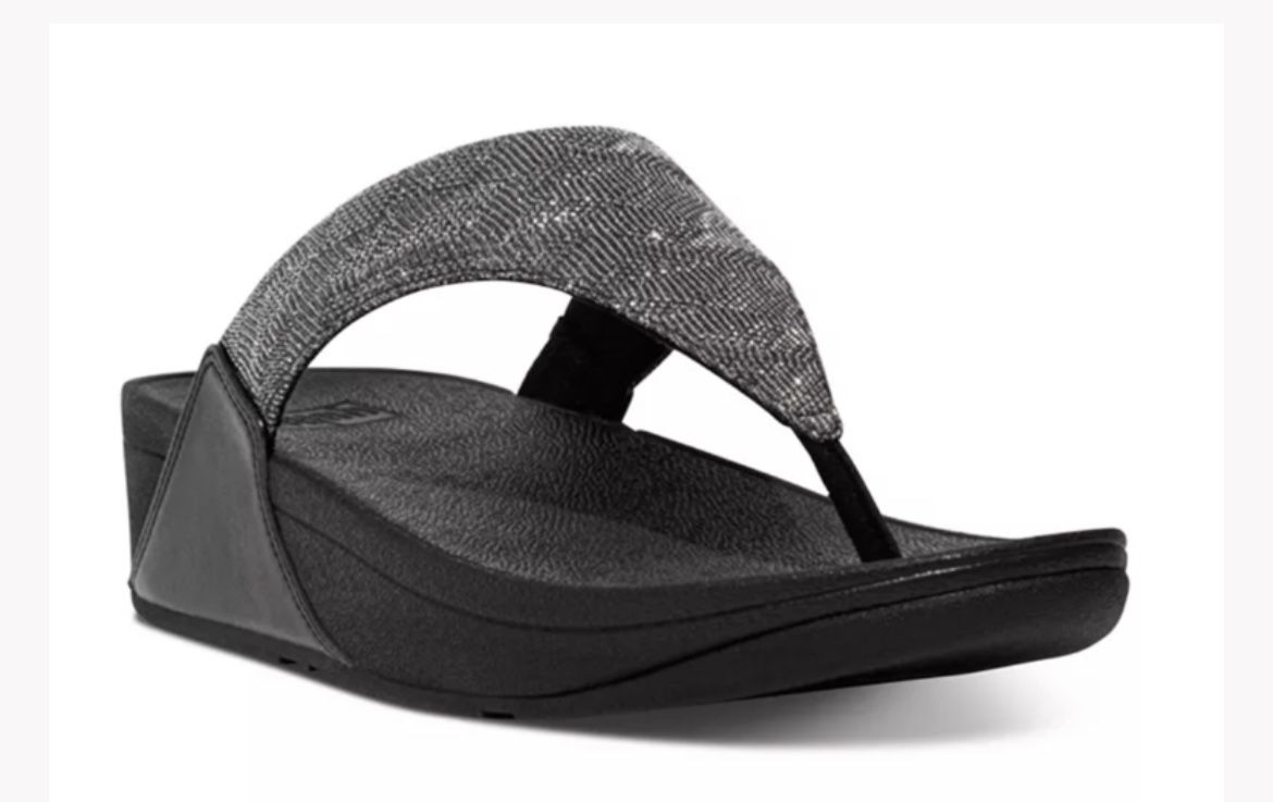 FitFlop Lulu Glitz Sandals Womens Black Worn 2x-Perfect-Sz 7 Holiday-Halloween