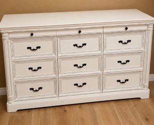 Distressed White Dresser and 2 Nightstand Set