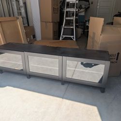 Modern Black TV Stand / Media Console – Glass Doors