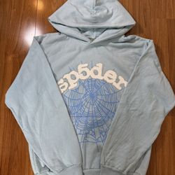Men’s Women’s Spider Hoodie Blue With Spiderweb Design Size Small