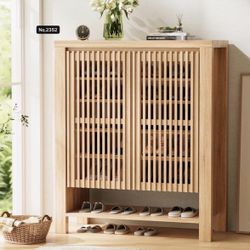 43" Tall Shoe Storage Cabinet with Doors, 8-Tier Entryway Shoe Cabinet with Adjustable Shelves, Modern Freestanding Shoes Rack Organizer Cabinet for E