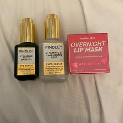Hyaluronic eye and face serums with a overnight lip mask