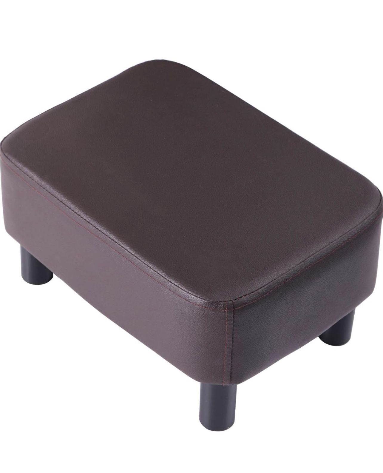 16.54" Small Footstool, PU Faux Leather Step Stool, with Padded Seat Pine Wood Legs and Padded Rectangular Stool, for Bedroom, Brown
