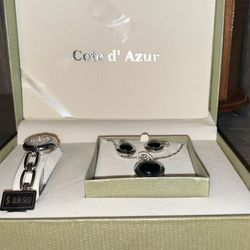 Cote d’ Azur watch, earring, necklace, ring set. 