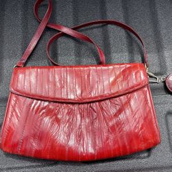 Vintage Burgundy Genuine Eel skin Purse With Attached Matching Key Ring 