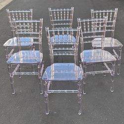 SET 6 Chair Child Party Bamboo Acrylic Plastic Chiavari Kids Clear Event Party Ghost