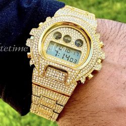 Men’s  Inspired Iced Out Bling Bust Down Watches, Men’s Watch, Link Bracelet Watch, Ice Watch, CZ Diamonds Stone Setting Watch