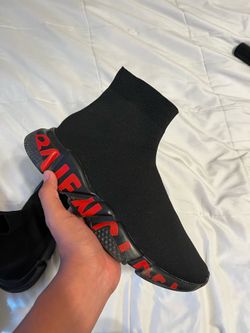 Red Balenciaga speed 1.0 graffiti