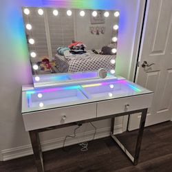 Brand New Vanity 2 Drawers With RGB Light & Hollywood Mirror RGB LIGHT $599