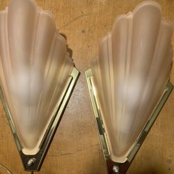 Large Vintage Pair Art Deco Revival Slip Shade Wall Sconces 