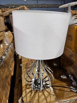 22.8" Metal Bedside Lamp with Linen Shade Silver Finish E26 Base Modern Table Lamp for Bedroom Nightstand Living Room Office Home Decor $50
