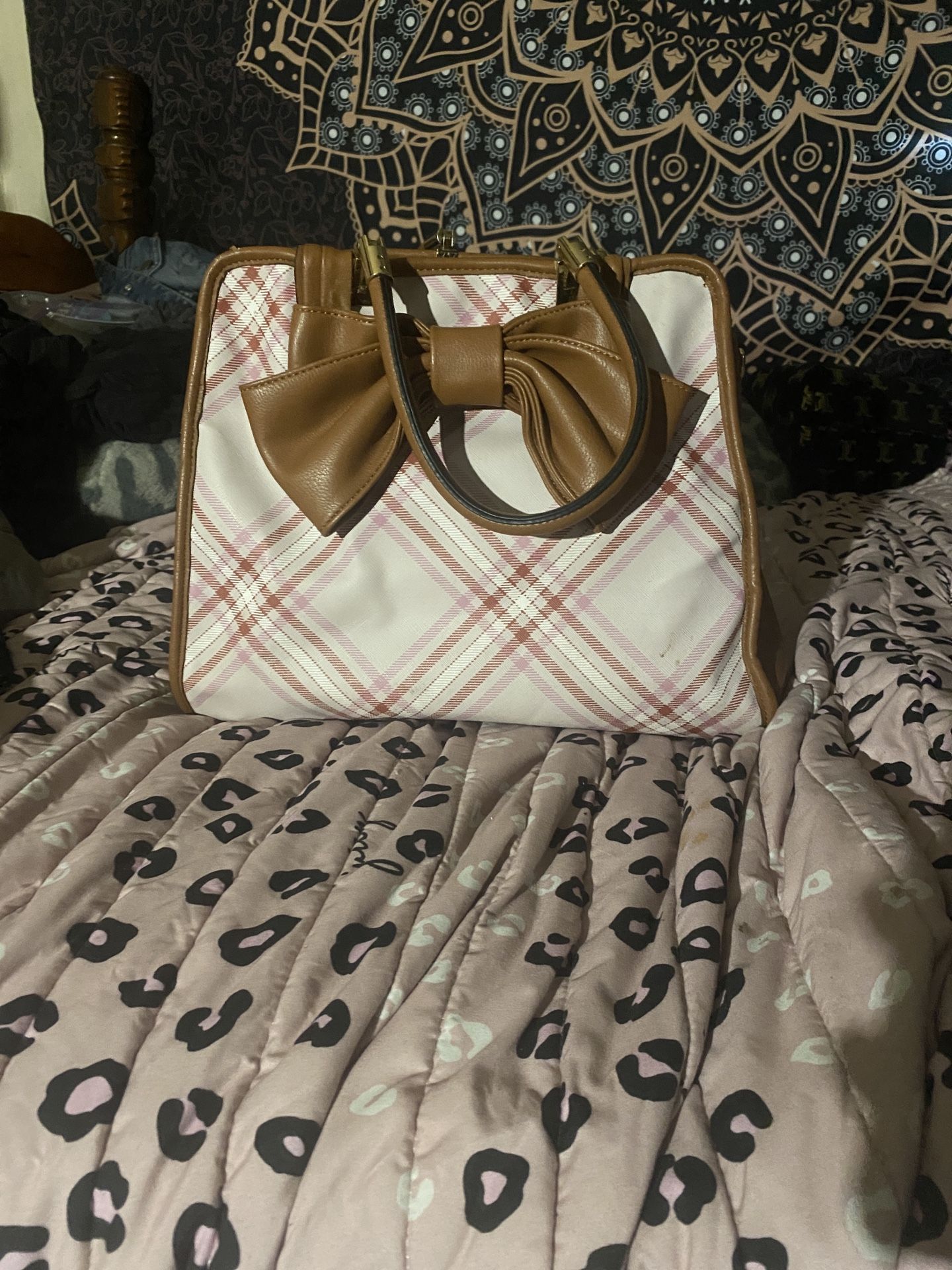 Cato Pink And Brown Satchel Purse With Brown Accent Now
