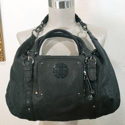 Antonio Melani Black Leather Hobo Shoulder Purse 11in X 16in 