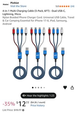 4 in 1 charging cable (3 pack, 6 ft)