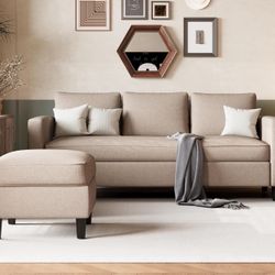 New Modern Convertible Sectional Sofa Couch, Modern Linen Fabric L-Shaped Couch 3-Seat Sofa with Reversible Chaise for Small Space Living room Furnitu