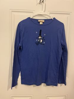 M&C Sportswear Women’s Medium Let It Snow Snowman Winter Blue Long Sleeve Shirt