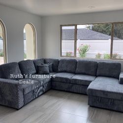 Stylish 4-Pc Convertible Sectional Sofa W/Pullout Bed, Double Storage, & USB Ports