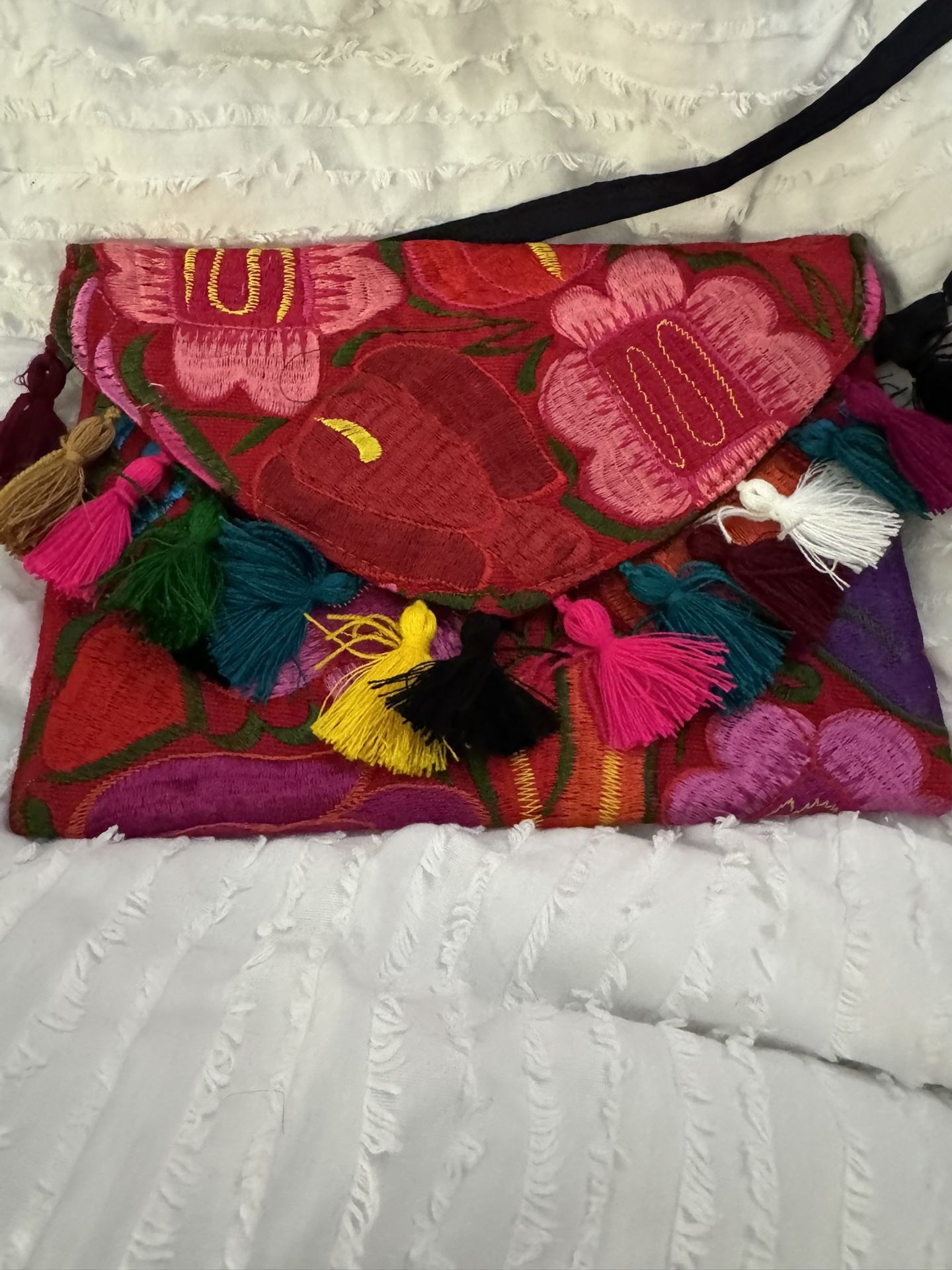 Embroidered Bright Floral Small Purse - Made in Mexico