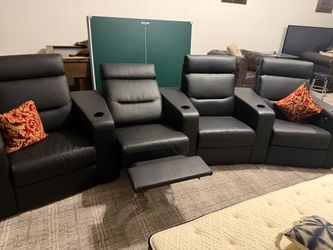 Black Leather Home Theater Recliner Sectional