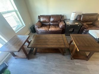 Wood Coffee Table & 2 Matching End Tables Set